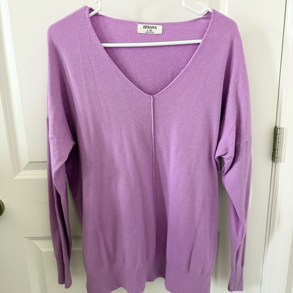 Zenana Soft Lilac V-Neck Sweater